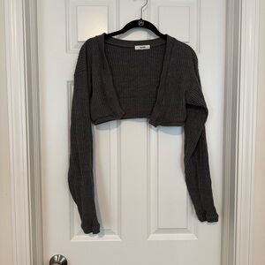 Charcoal Gray Ribbed Crop Sweater